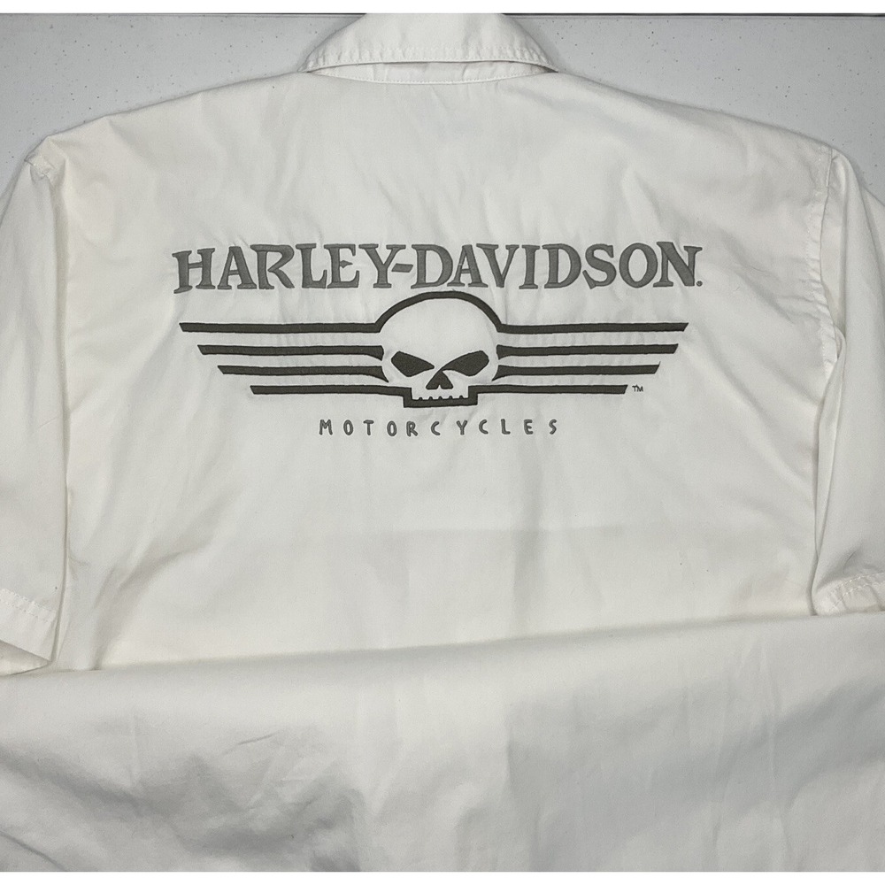Harley Davidson Shirt Vented Motorcycles Skull‎ Embroidered Biker Riding Men XL
